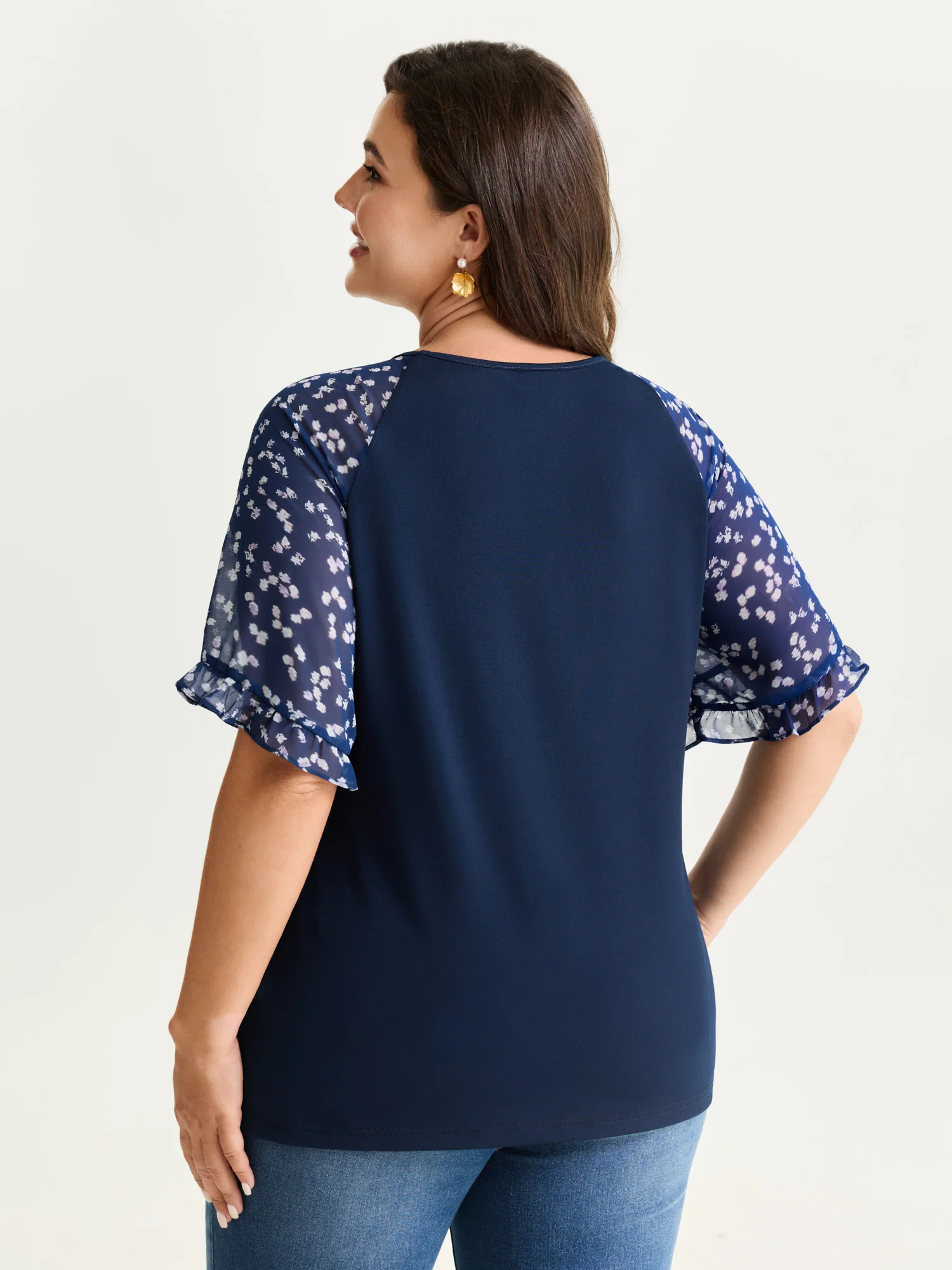 Sheer Floral Print Ruffled Cuff Sleeve Top - Image 4