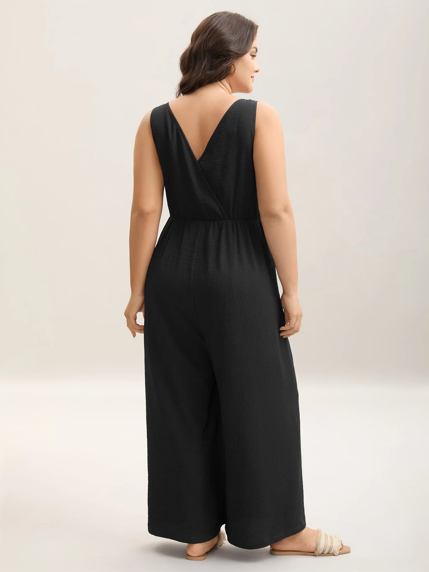 Shirred Pockets Wide-Leg Plain Jumpsuit - Image 11