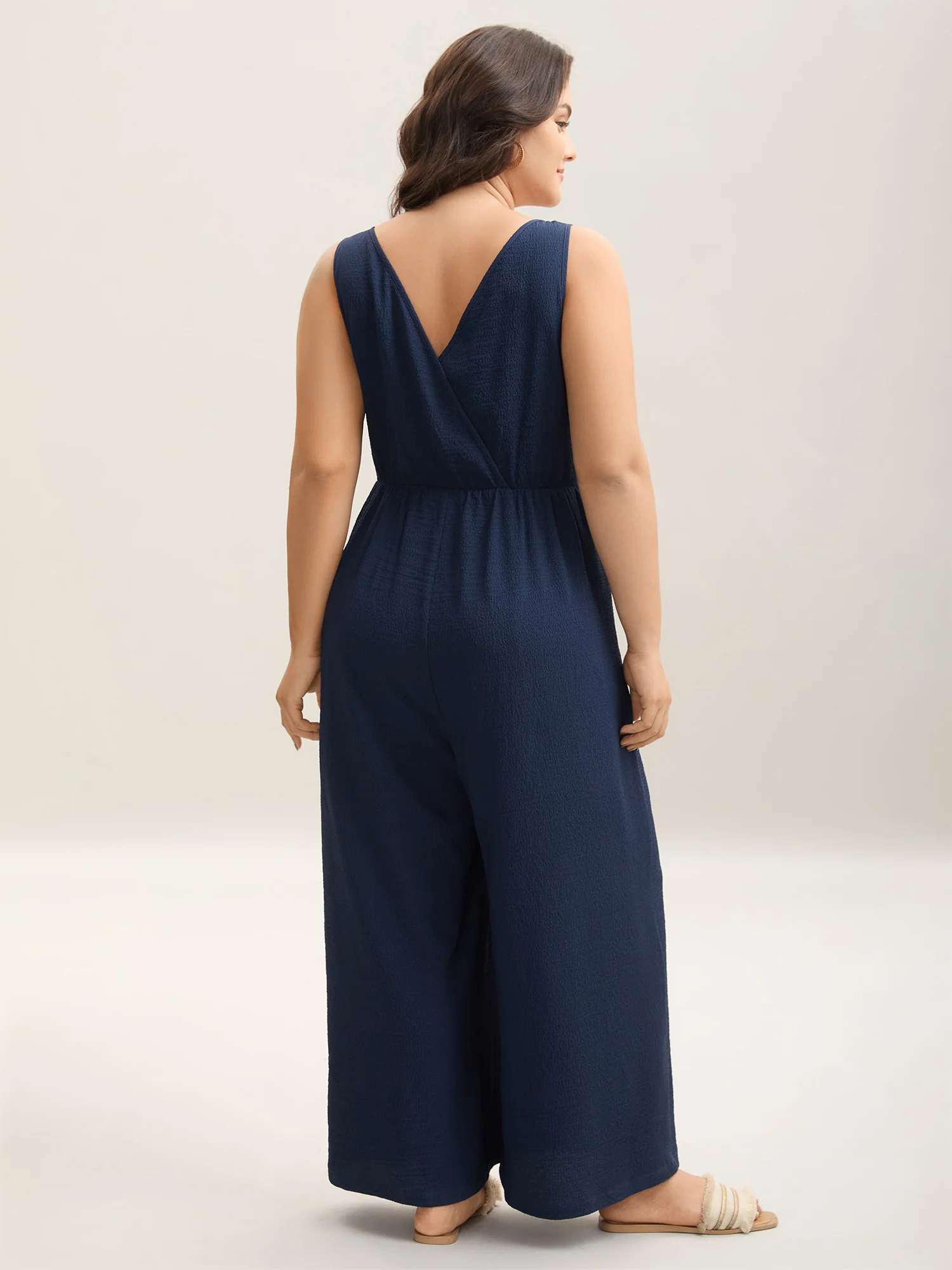 Shirred Pockets Wide-Leg Plain Jumpsuit - Image 4