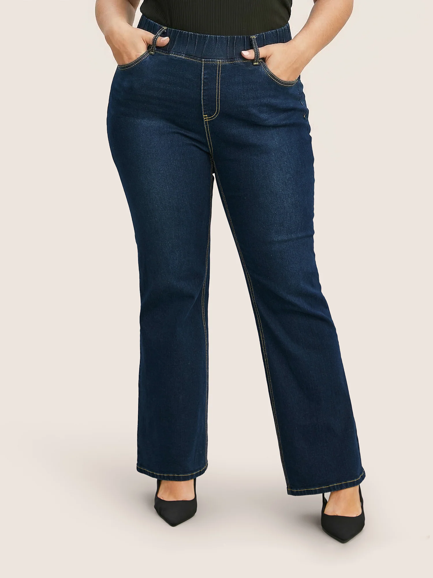 Pull-On Stretchy Waist Straight-Leg Jeans - Image 2
