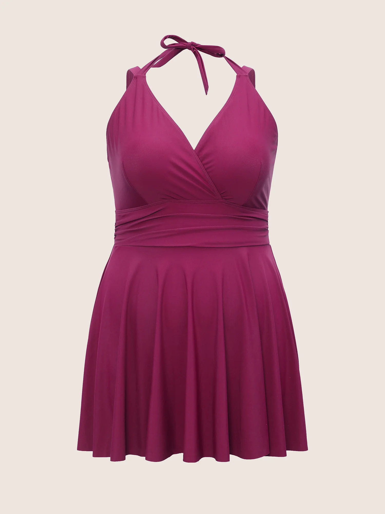 Solid Ruffle Hem Empire Waist Halter Neck Swim Dress - Image 7