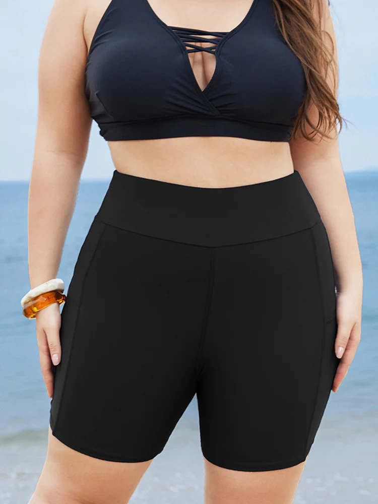 Solid Wide Waistband Swim Shorts