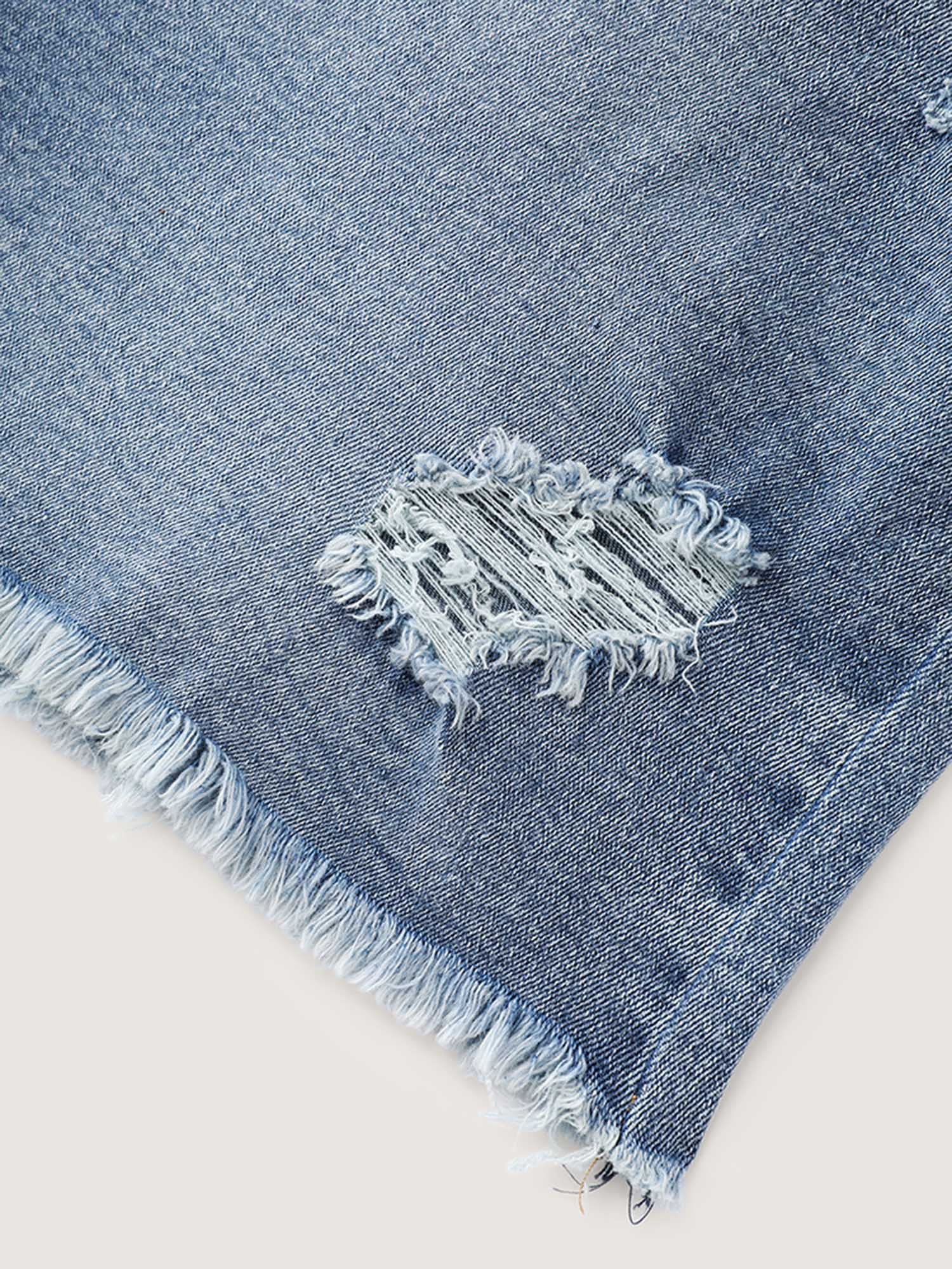 Stretchy Mid-Rise Raw Hem Denim Shorts - Image 7