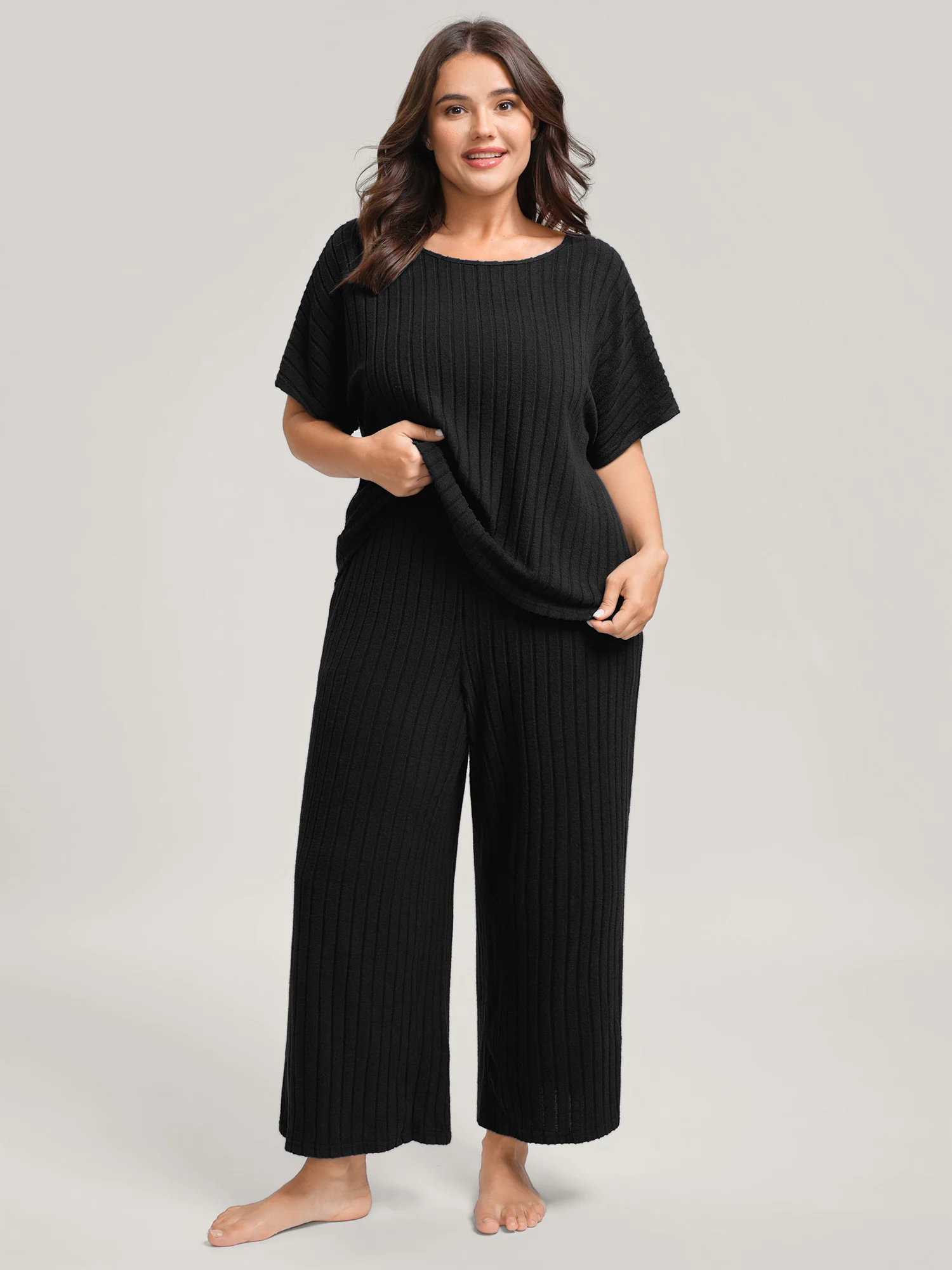 Stretchy Pit Strip Solid Loungewear Set - Image 14