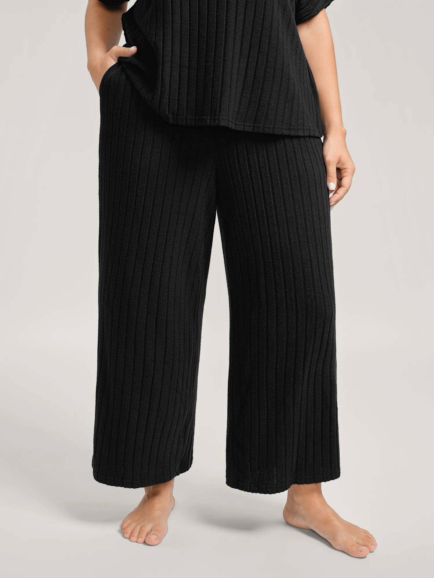 Stretchy Pit Strip Solid Loungewear Set - Image 17