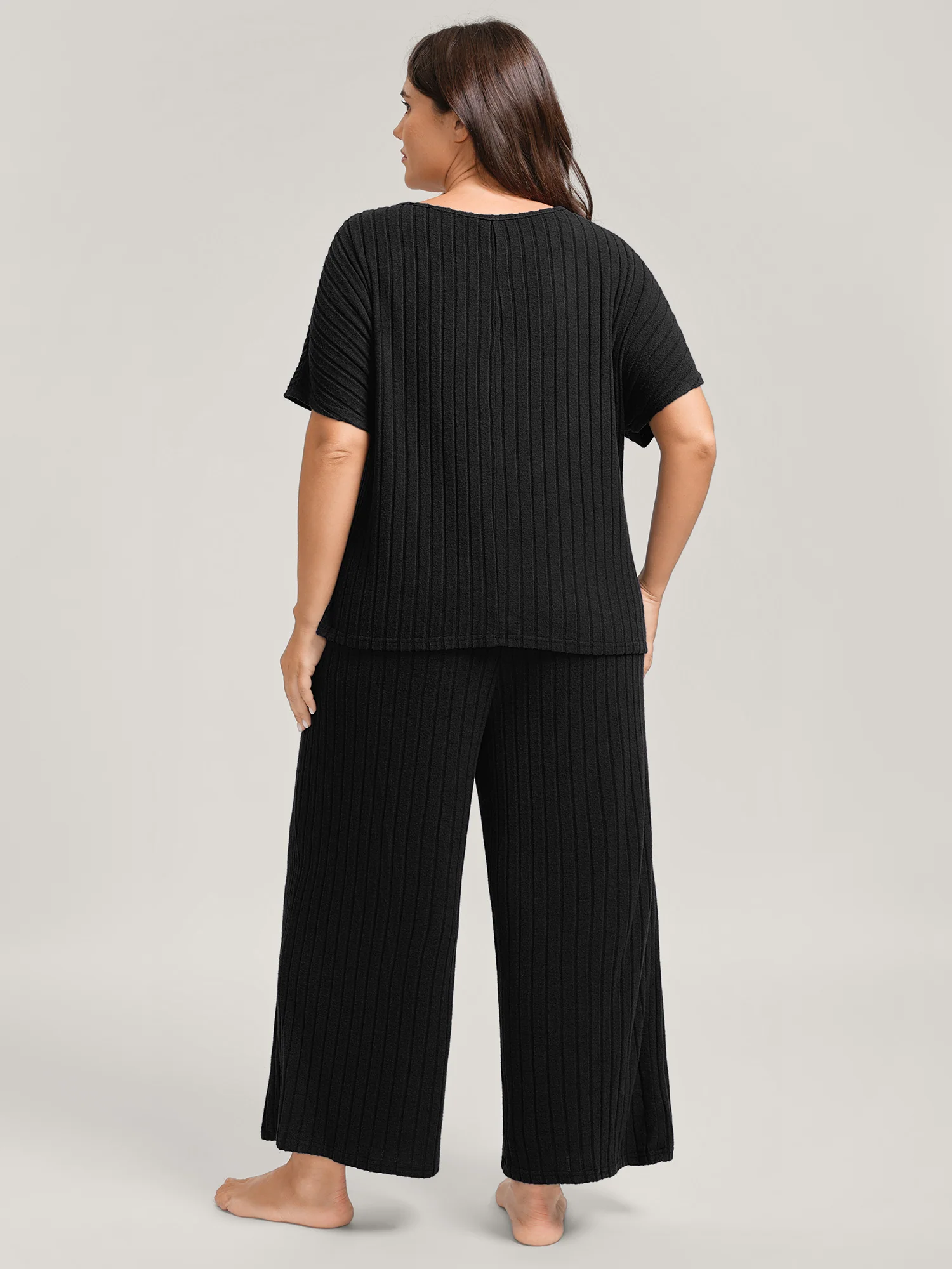 Stretchy Pit Strip Solid Loungewear Set - Image 20