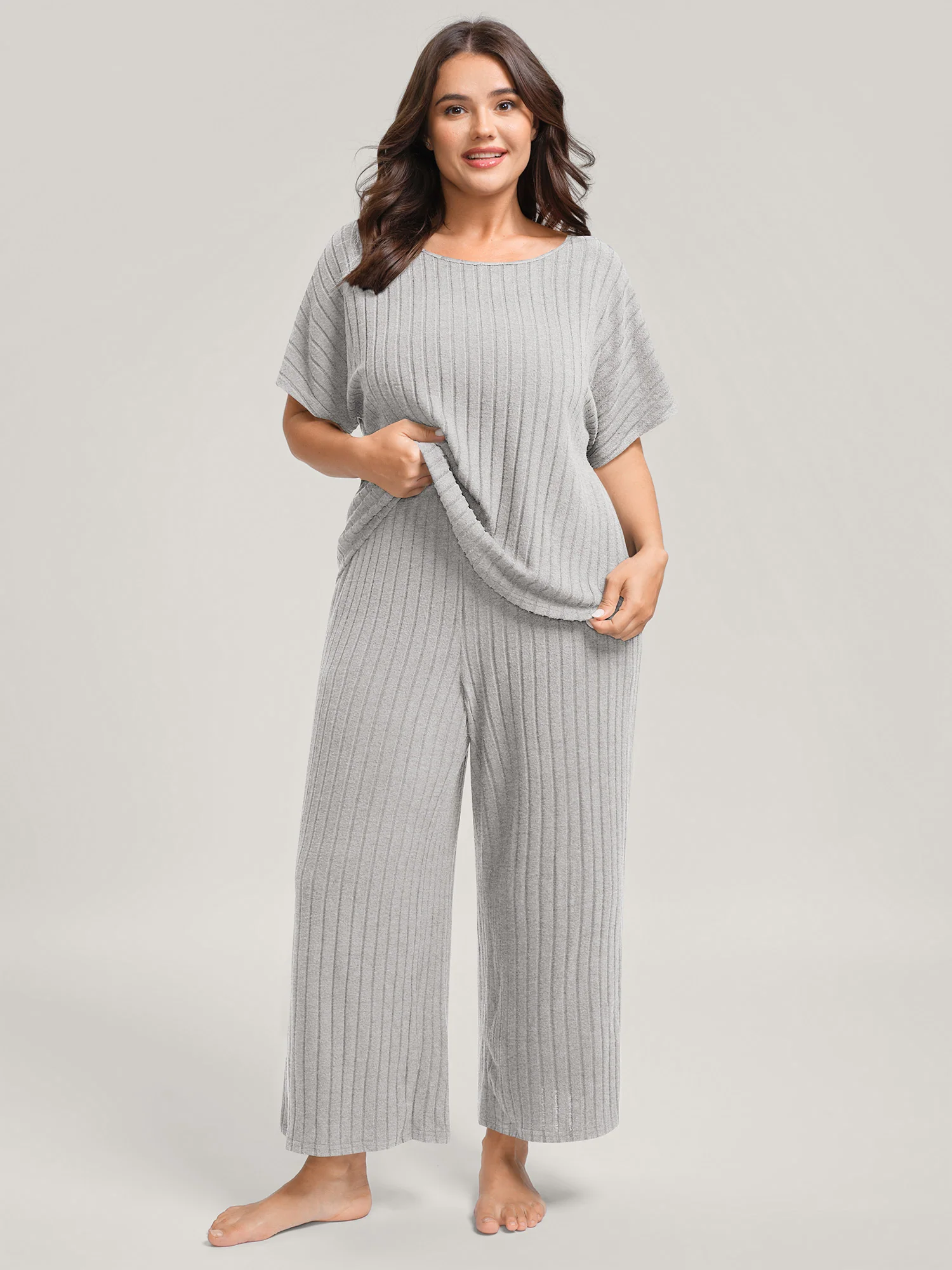 Stretchy Pit Strip Solid Loungewear Set - Image 41