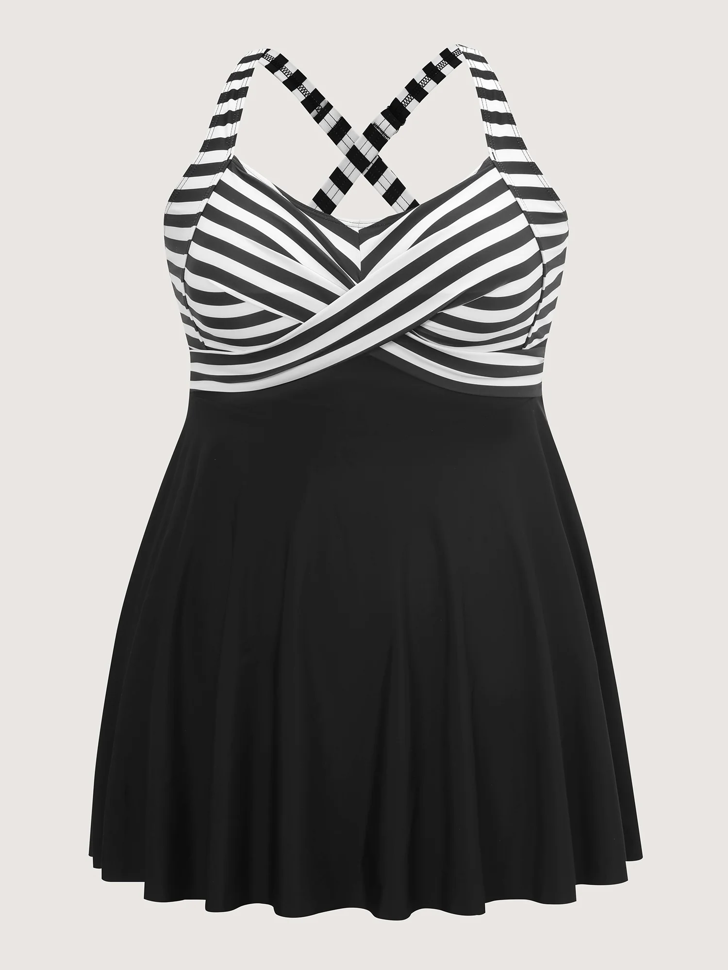 Striped Contrast Twist Front Swim Dress - Image 10