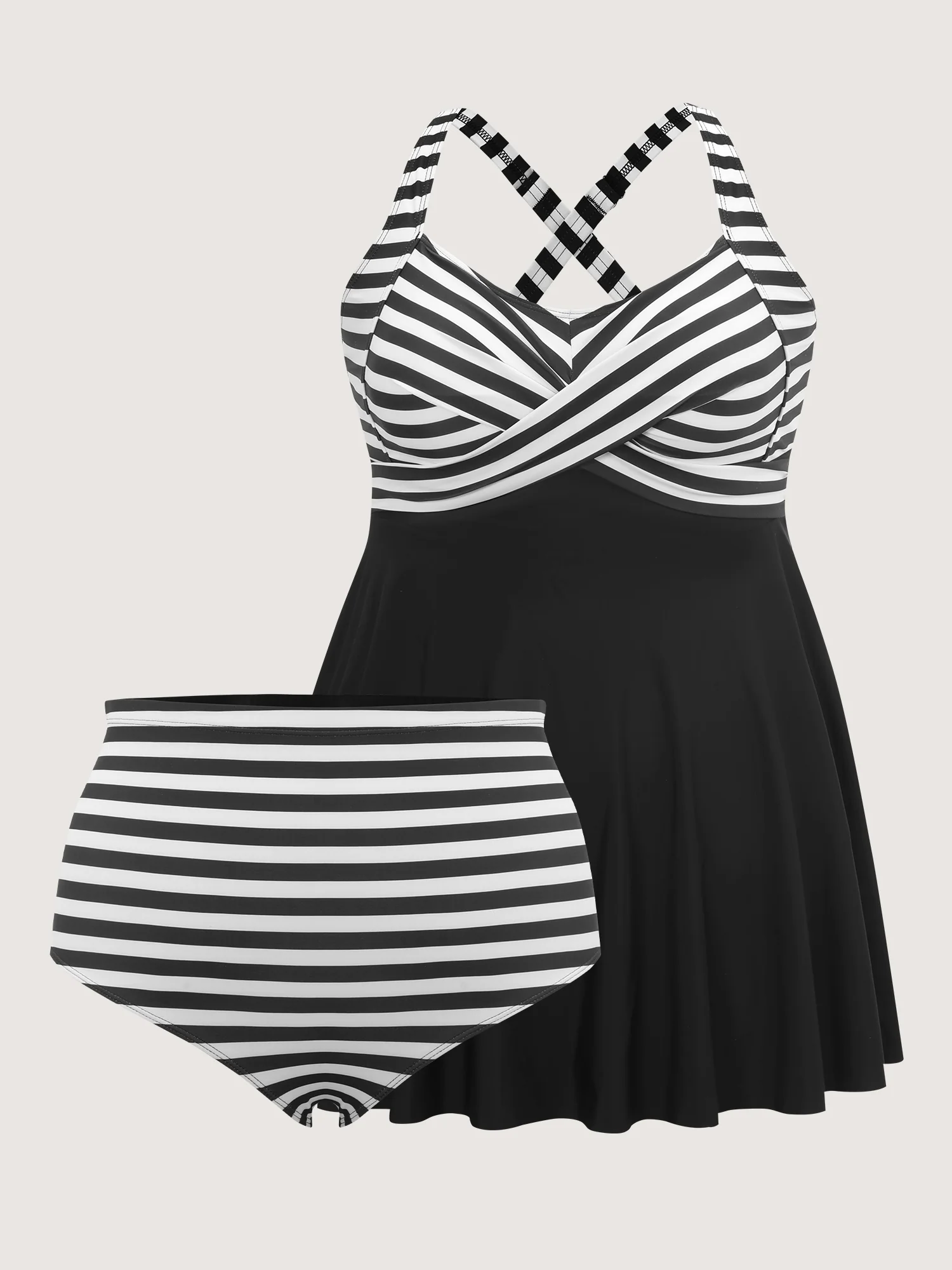 Striped Contrast Twist Front Swim Dress - Image 11