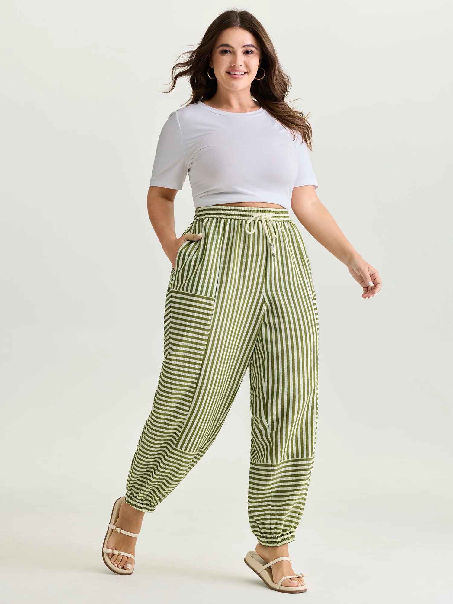 Striped Print Cuffed Hem Pants - Image 2