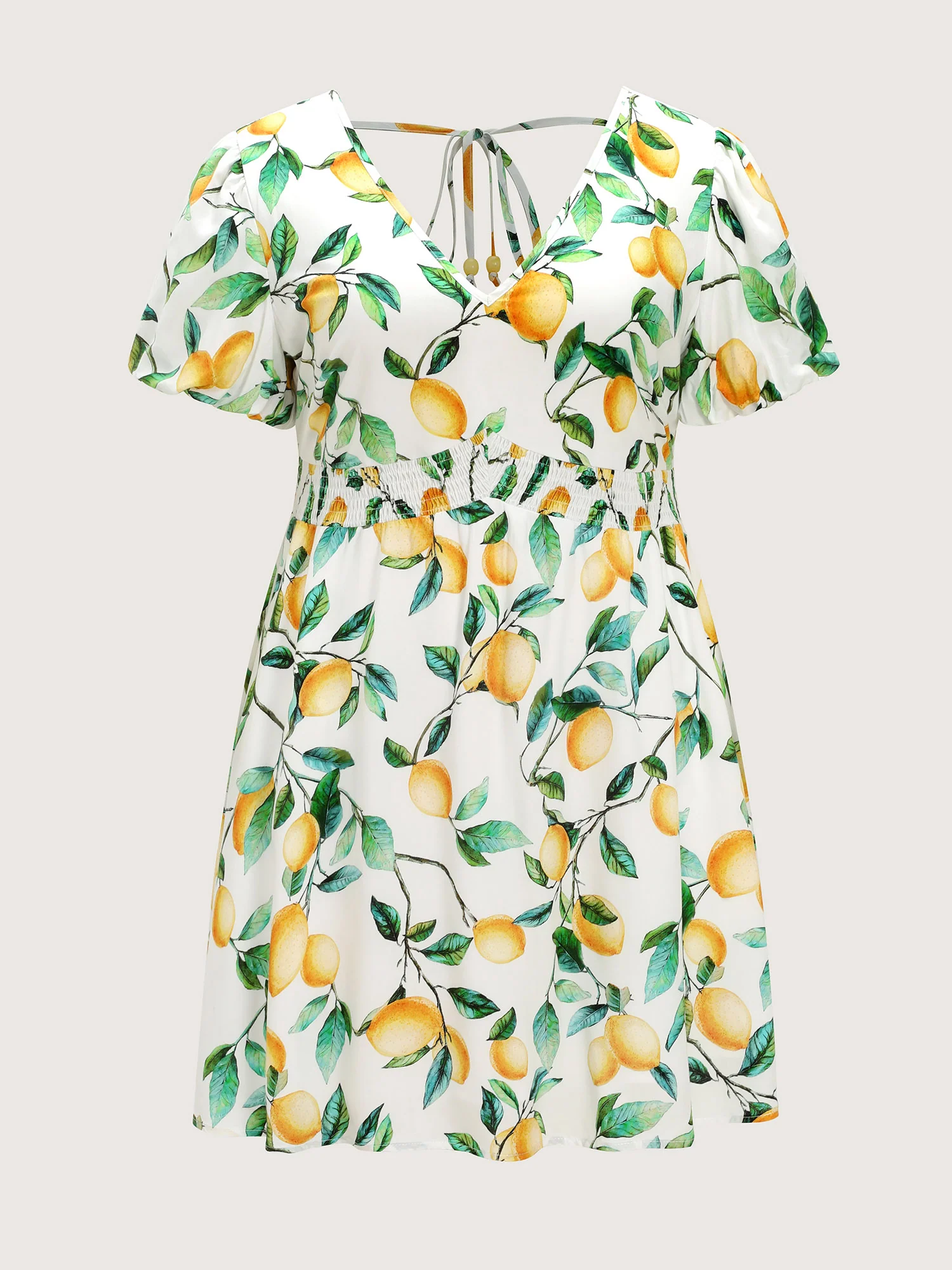 Supersoft Lemon Print Shirred Waist Mini Dress - Image 8