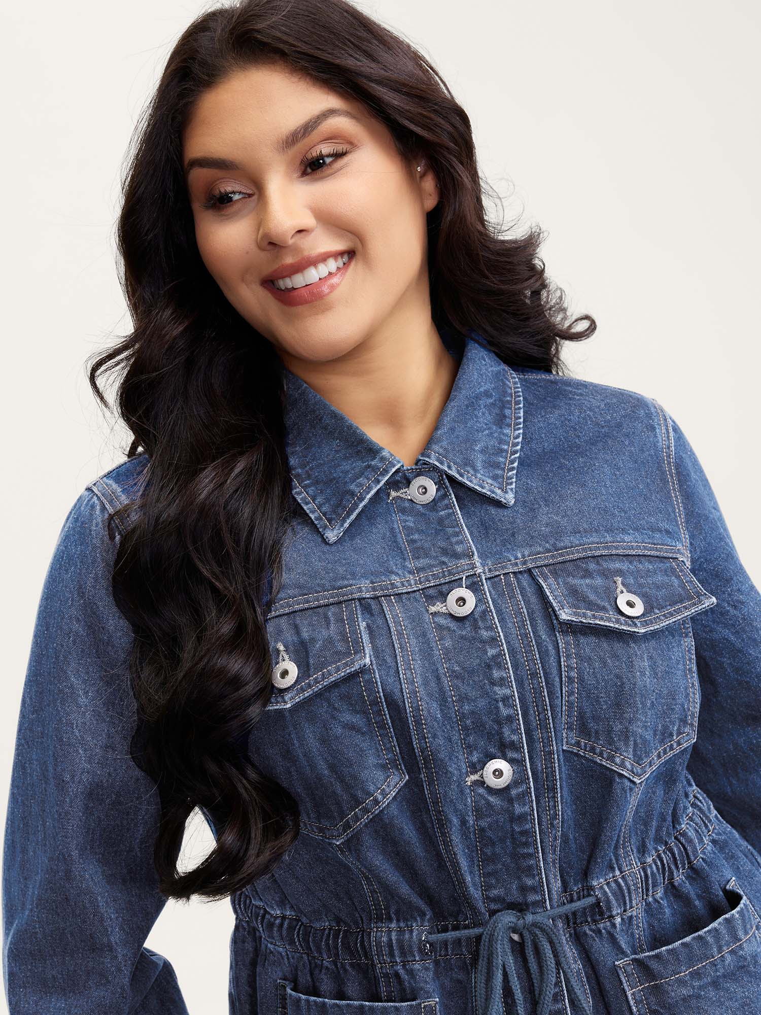 Supersoft Stretchy Waist Button-Down Denim Jacket - Image 2