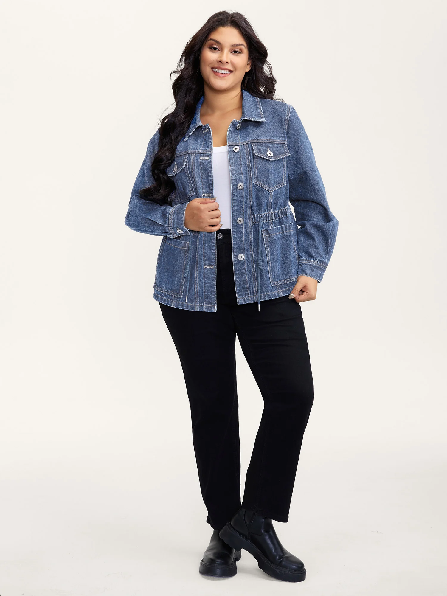 Supersoft Stretchy Waist Button-Down Denim Jacket - Image 3