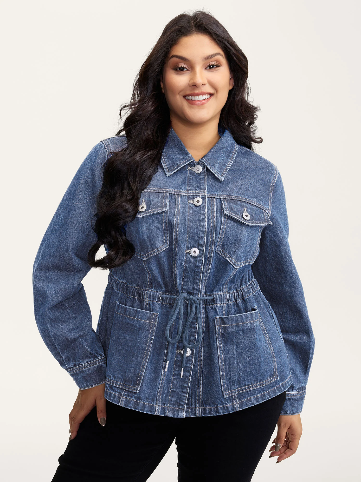 Supersoft Stretchy Waist Button-Down Denim Jacket - Image 4
