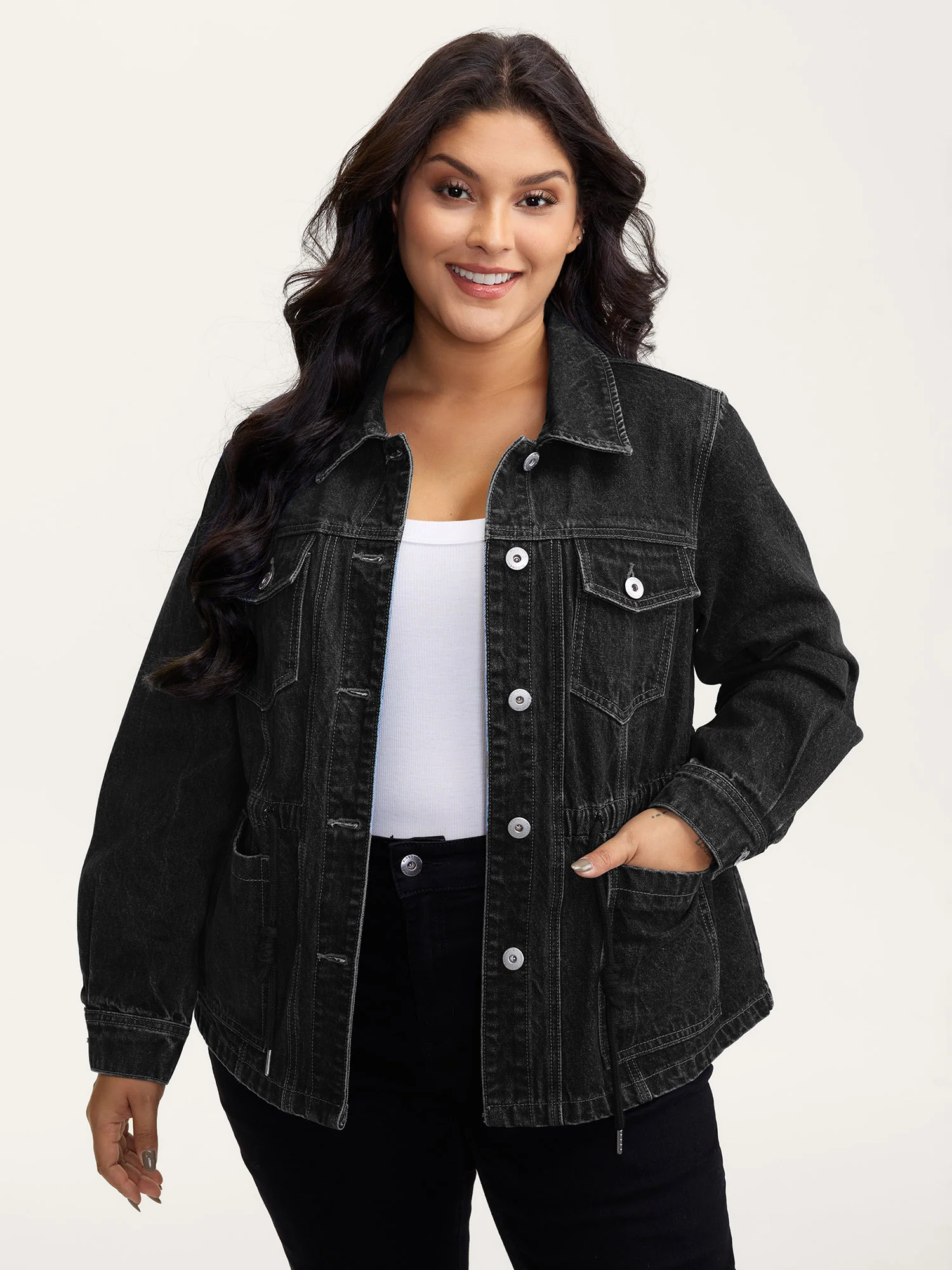 Supersoft Stretchy Waist Button-Down Denim Jacket - Image 6