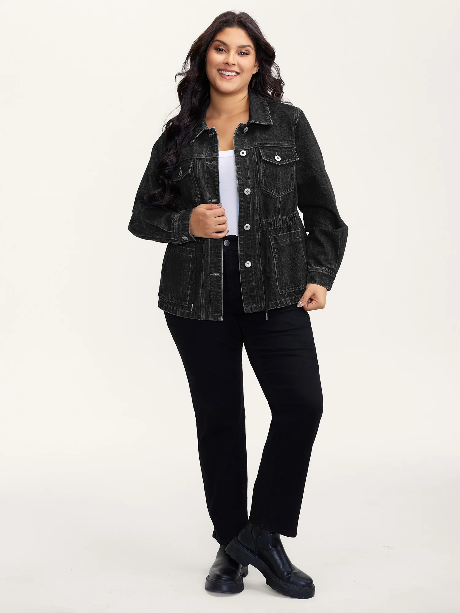 Supersoft Stretchy Waist Button-Down Denim Jacket - Image 8