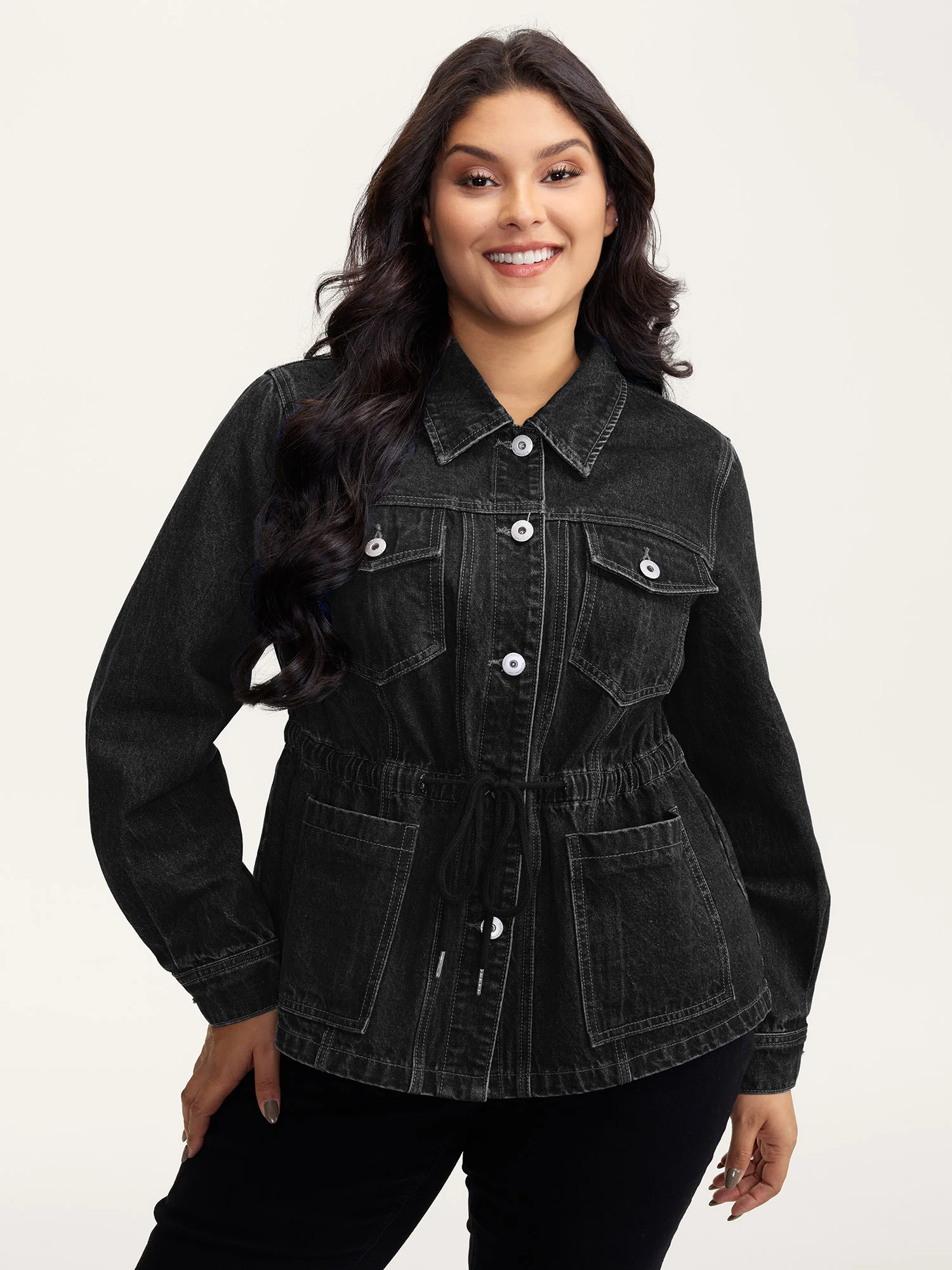 Supersoft Stretchy Waist Button-Down Denim Jacket - Image 9