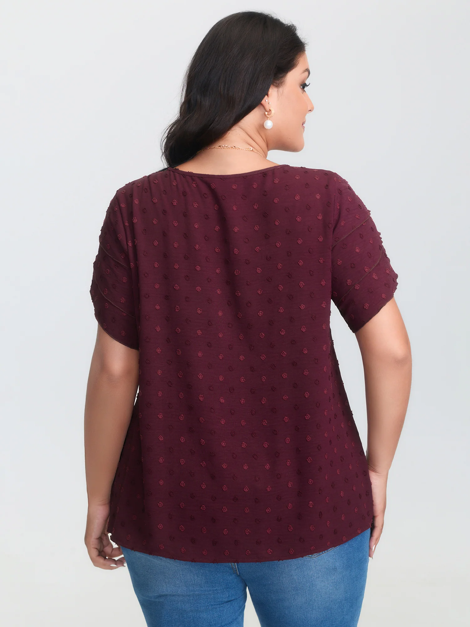 Textured Color Contrast Petal Sleeve Blouse - Image 12