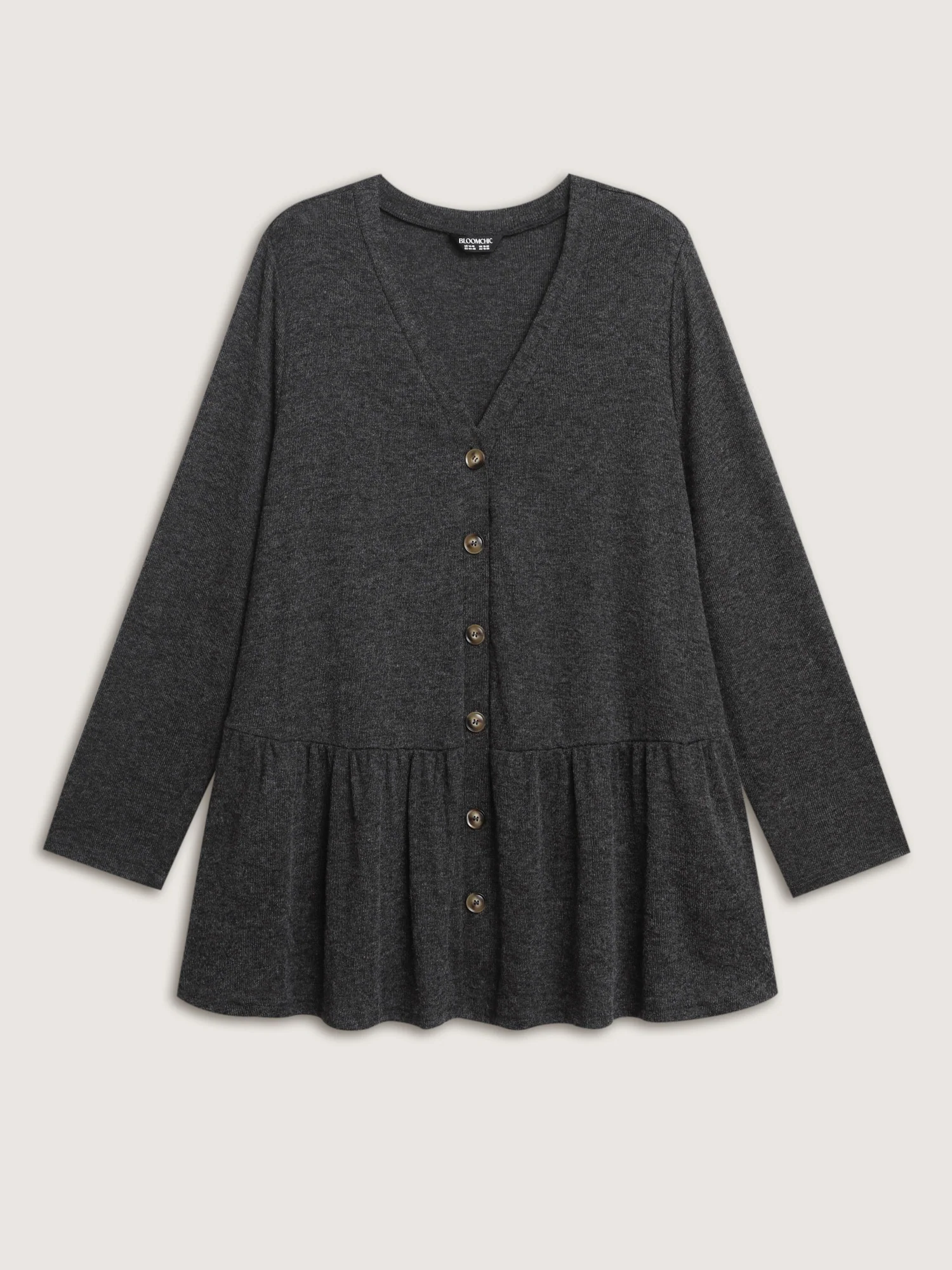 Textured Ruffled Hem Button Kimono - Image 10