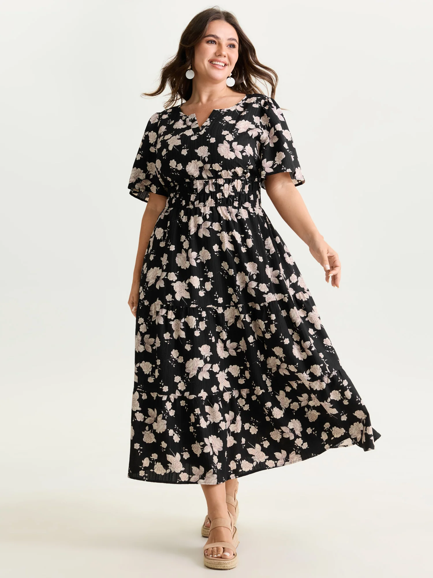 Textured Shirred Cinched Waist Maxi Dress - Image 8