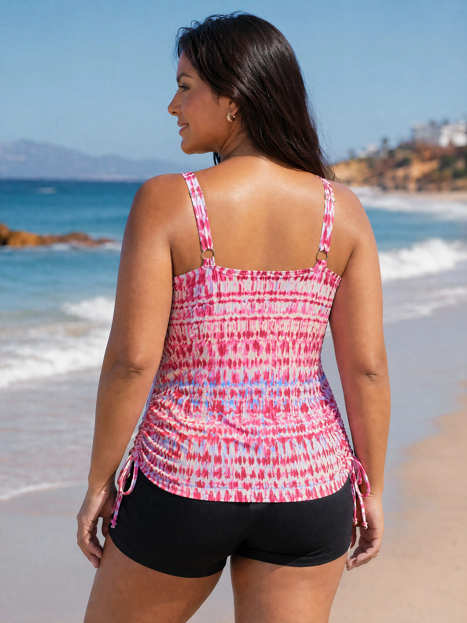 Tie-Dye Effect Scoop Neckline Swim Top - Image 4