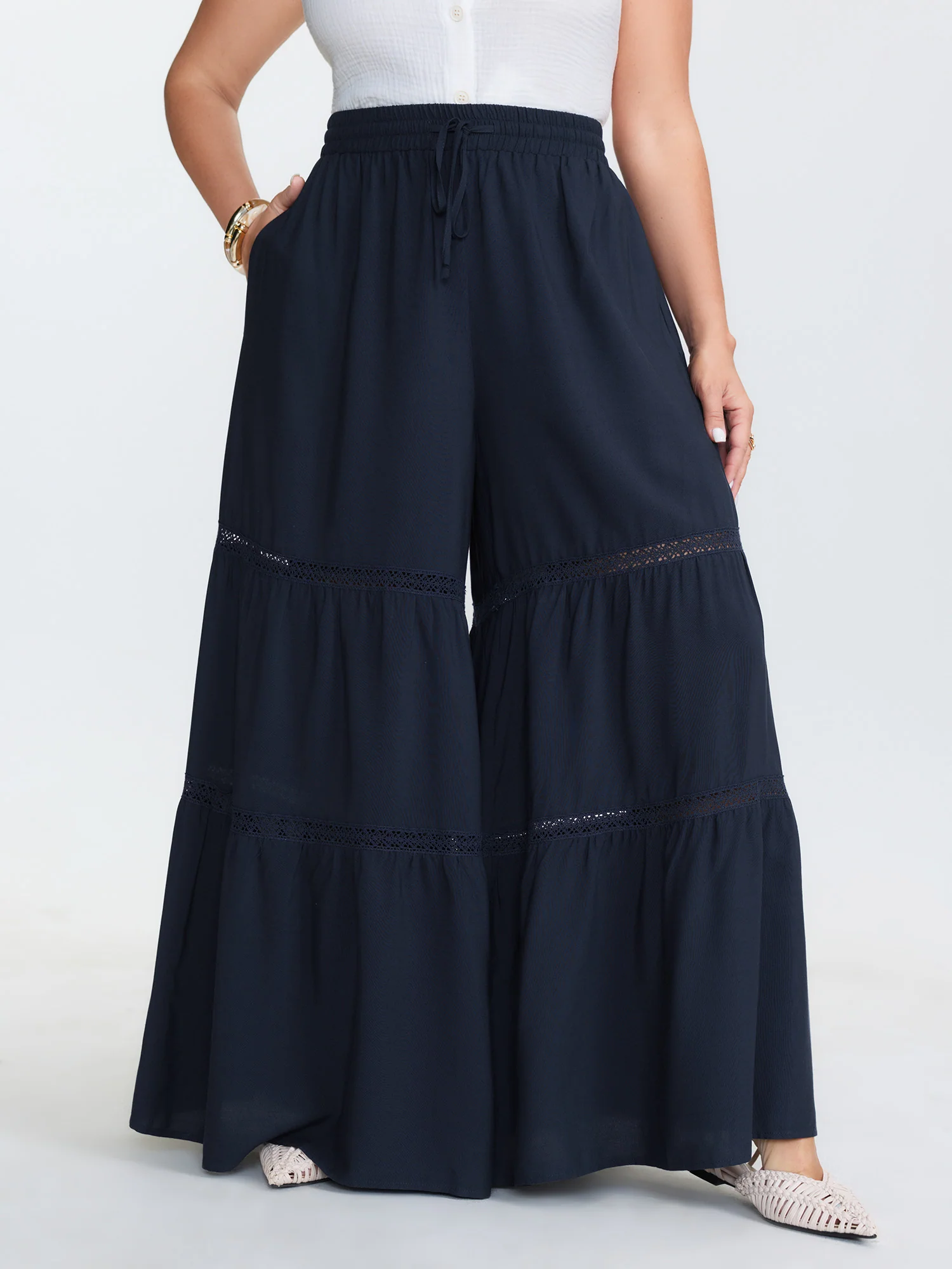 Tiered Spliced Drawstring Cut Out Flared Pants