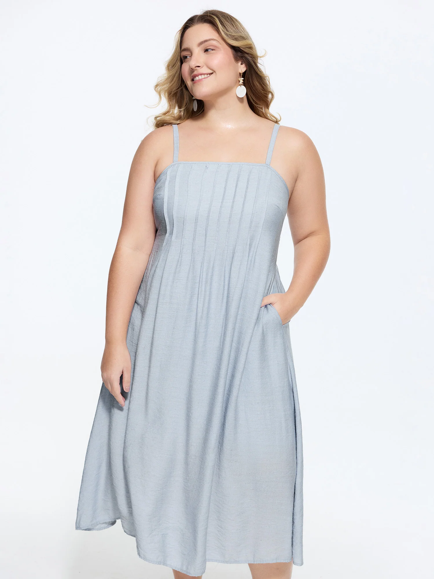Toothpick Pleated Shirred Cami Midi Dress - Image 3