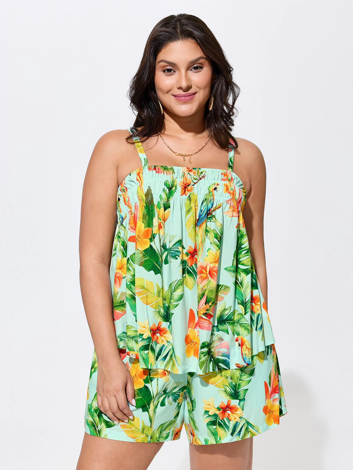 Tropical Breeze Print Elastic Waist Shorts - Image 2