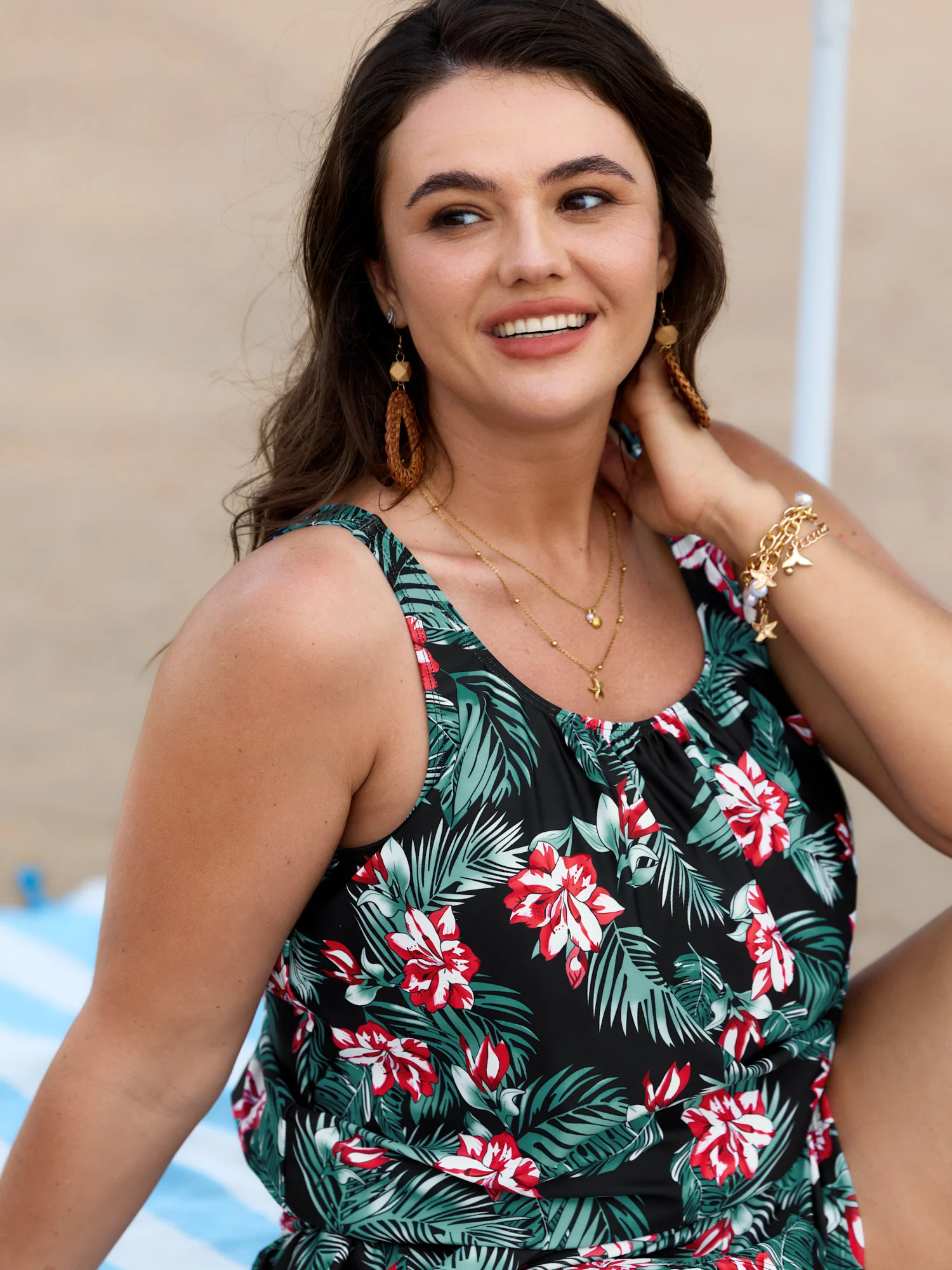 Tropical Flower Print Pockets One-Piece Swimsuit - Image 40