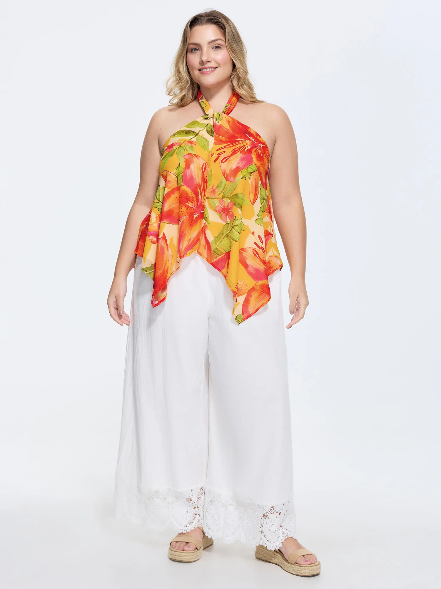 Vibrant Floral Print Handkerchief Hem Tank Top - Image 3