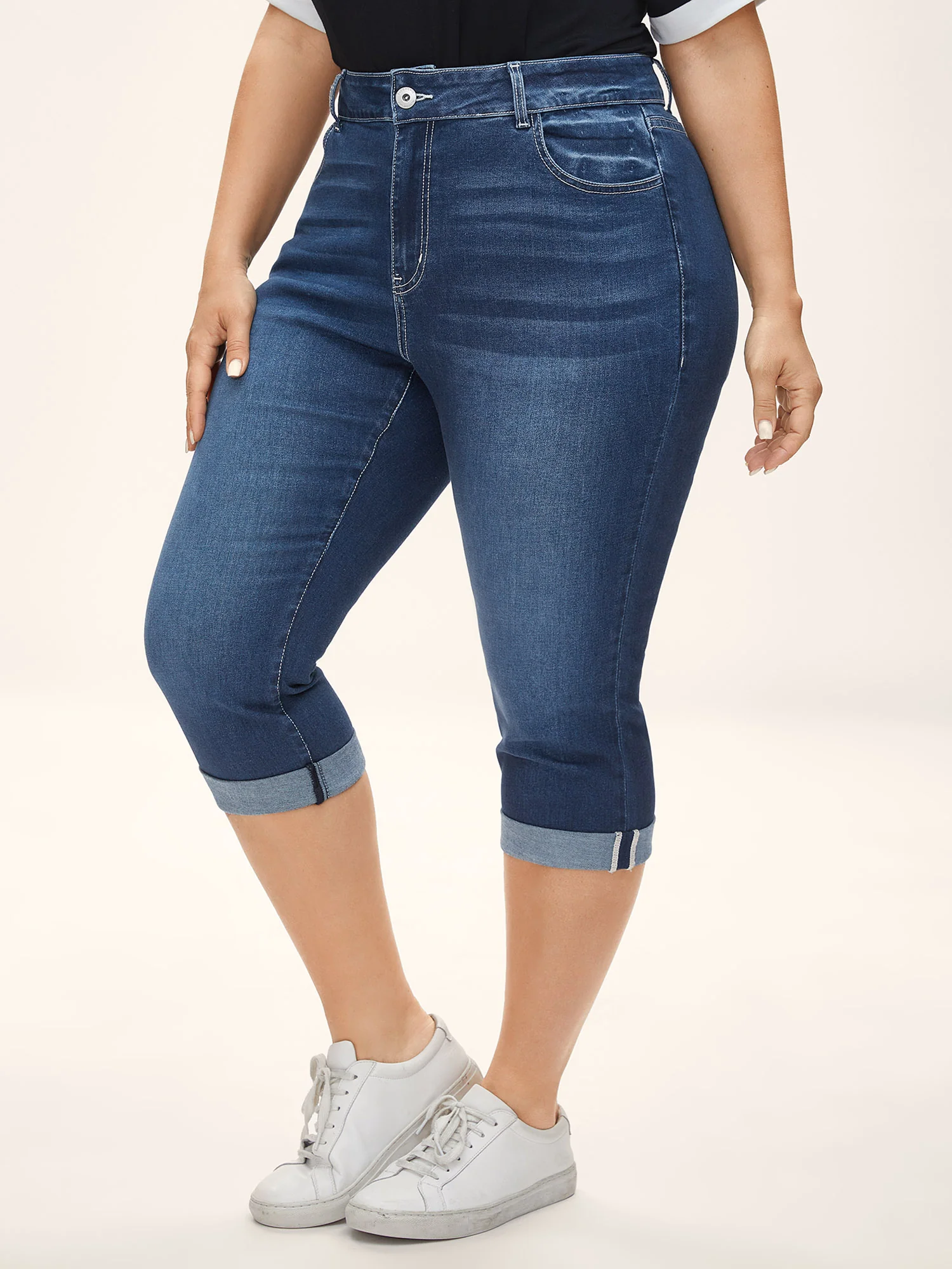 Folded Hem High-Rise Skinny-Fit Capri Jeans